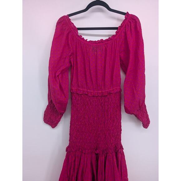 NWOT Alexis Thalssa Off The Shoulder Shirred Maxi Dress Sz M Fuchsia Dot #1H451 - Picture 8 of 12